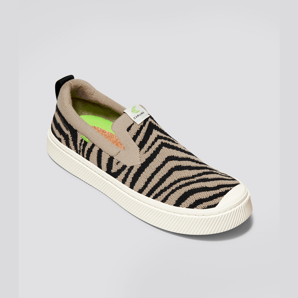 Cariuma Low Top Bamboo Weave Knit Vegan IBI Slip-On Herre Zebra Print | 609TQLUIX